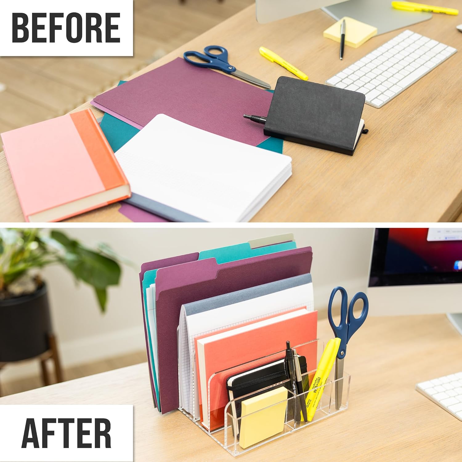 Acrylic Desk Filer, Clear File Holder for Office Organization - Acrylic File Organizer, File Sorter for Folders, Mail, Magazines, Pens, Books, Letters - Patent Pending - Image 3