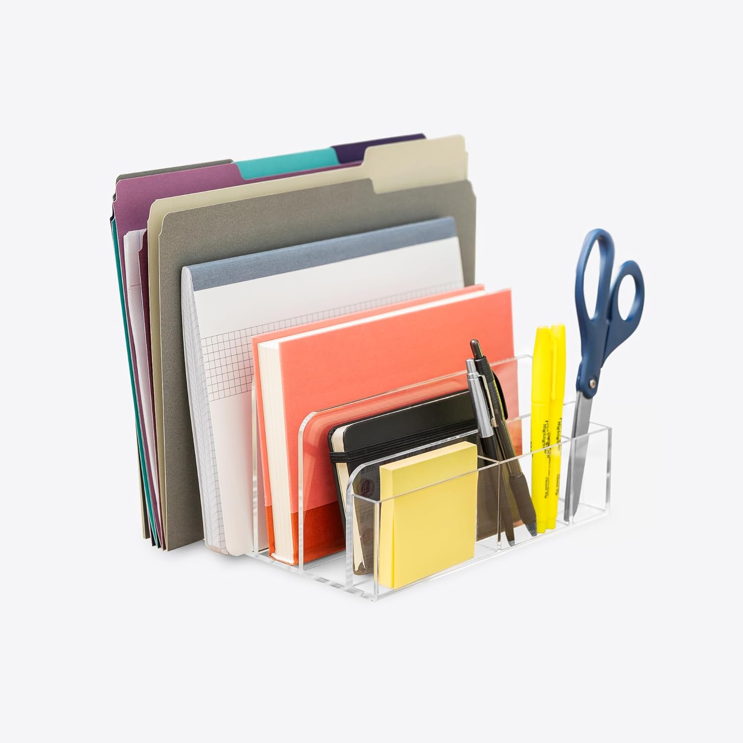 Acrylic Desk Filer, Clear File Holder for Office Organization - Acrylic File Organizer, File Sorter for Folders, Mail, Magazines, Pens, Books, Letters - Patent Pending - Image 4