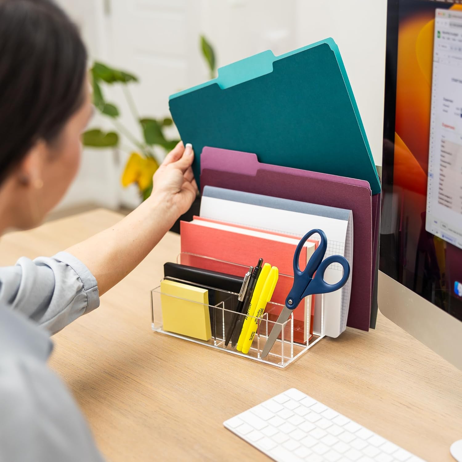 Acrylic Desk Filer, Clear File Holder for Office Organization - Acrylic File Organizer, File Sorter for Folders, Mail, Magazines, Pens, Books, Letters - Patent Pending - Image 6
