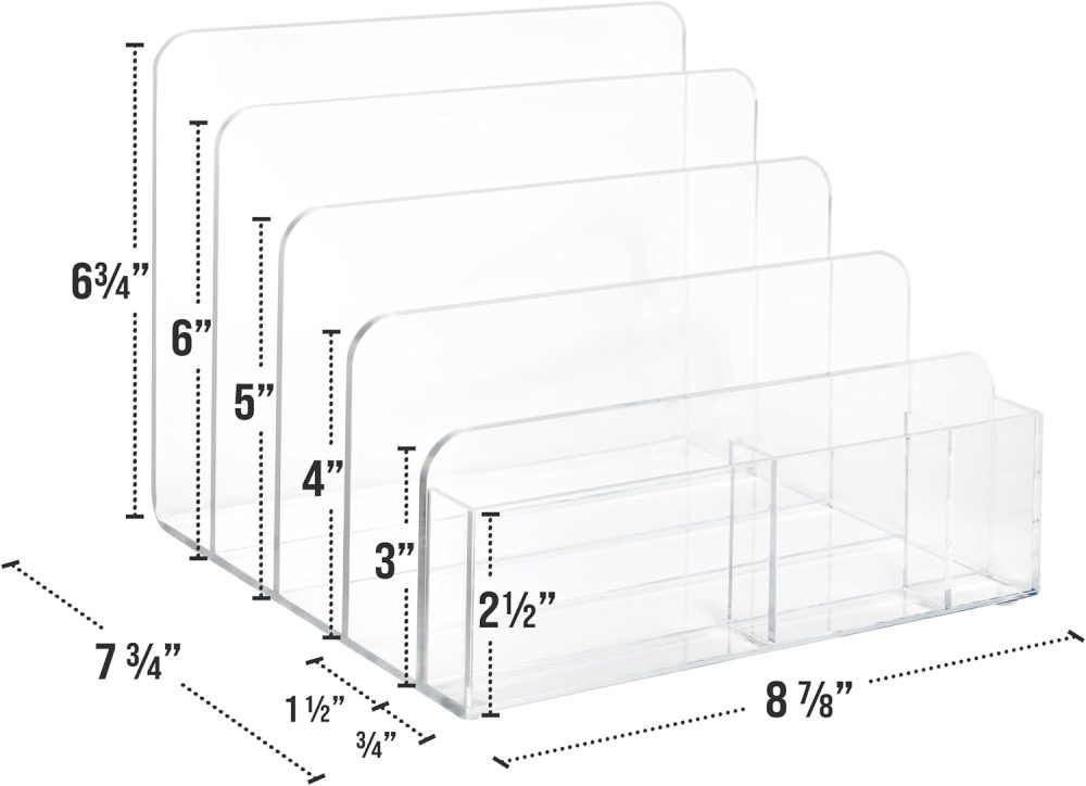 Acrylic Desk Filer, Clear File Holder for Office Organization - Acrylic File Organizer, File Sorter for Folders, Mail, Magazines, Pens, Books, Letters - Patent Pending - Image 8