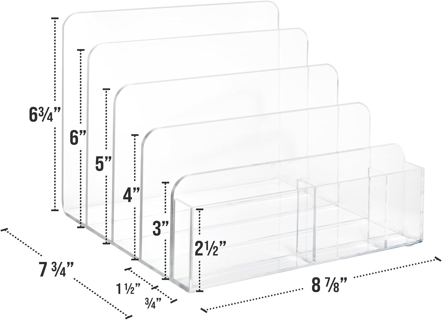 Acrylic Desk Filer, Clear File Holder for Office Organization - Acrylic File Organizer, File Sorter for Folders, Mail, Magazines, Pens, Books, Letters - Patent Pending - Image 8
