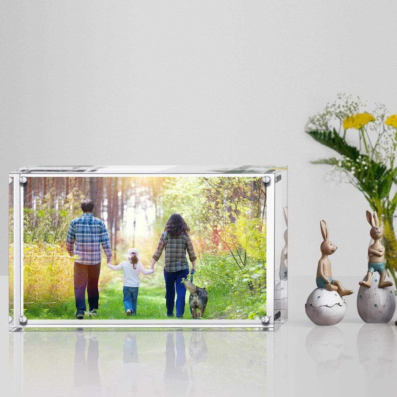 Boxalls 6x8 Inches Acrylic Picture Frame, Double Sided Clear Frameless Photo Frame with Magnetic Desktop Transparent - Image 4