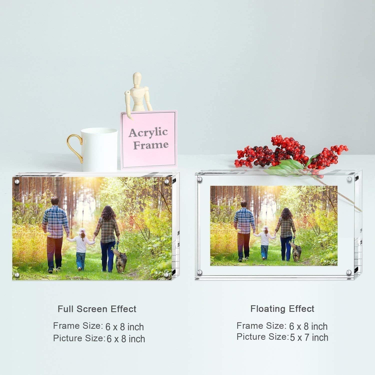 Boxalls 6x8 Inches Acrylic Picture Frame, Double Sided Clear Frameless Photo Frame with Magnetic Desktop Transparent - Image 5
