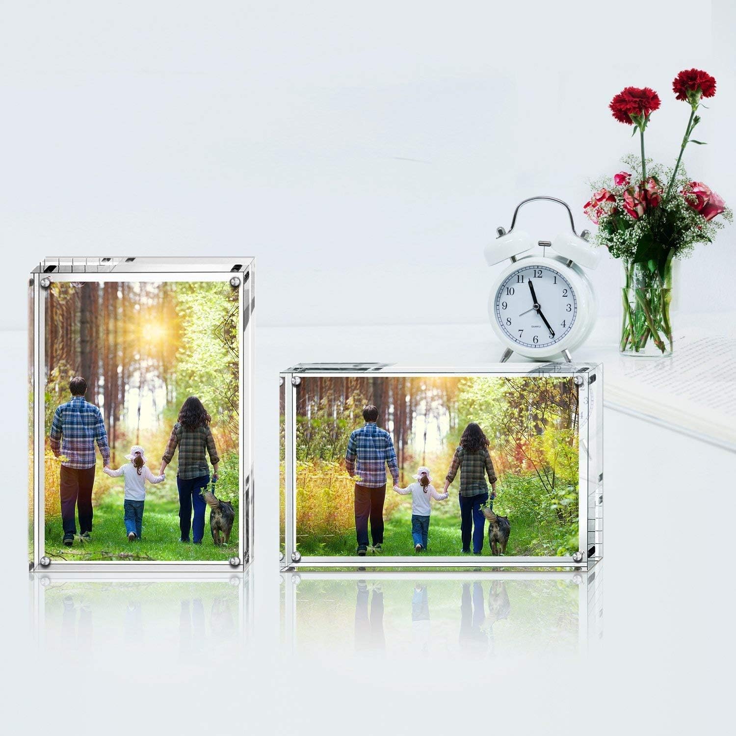Boxalls 6x8 Inches Acrylic Picture Frame, Double Sided Clear Frameless Photo Frame with Magnetic Desktop Transparent - Image 6
