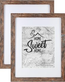 Califortree Rustic Brown 11x14 Picture Frame - Display Photos 8x10 with Mat or 11x14 Without Mat - Real Glass Inside - Set of 2