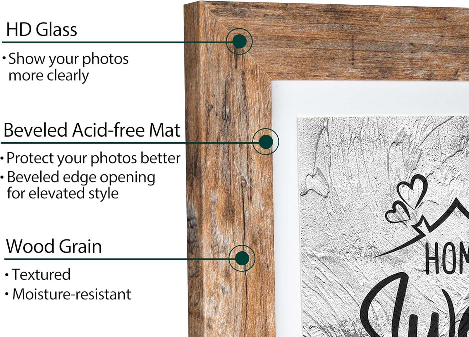 Califortree Rustic Brown 11x14 Picture Frame - Display Photos 8x10 with Mat or 11x14 Without Mat - Real Glass Inside - Set of 2 - Image 2