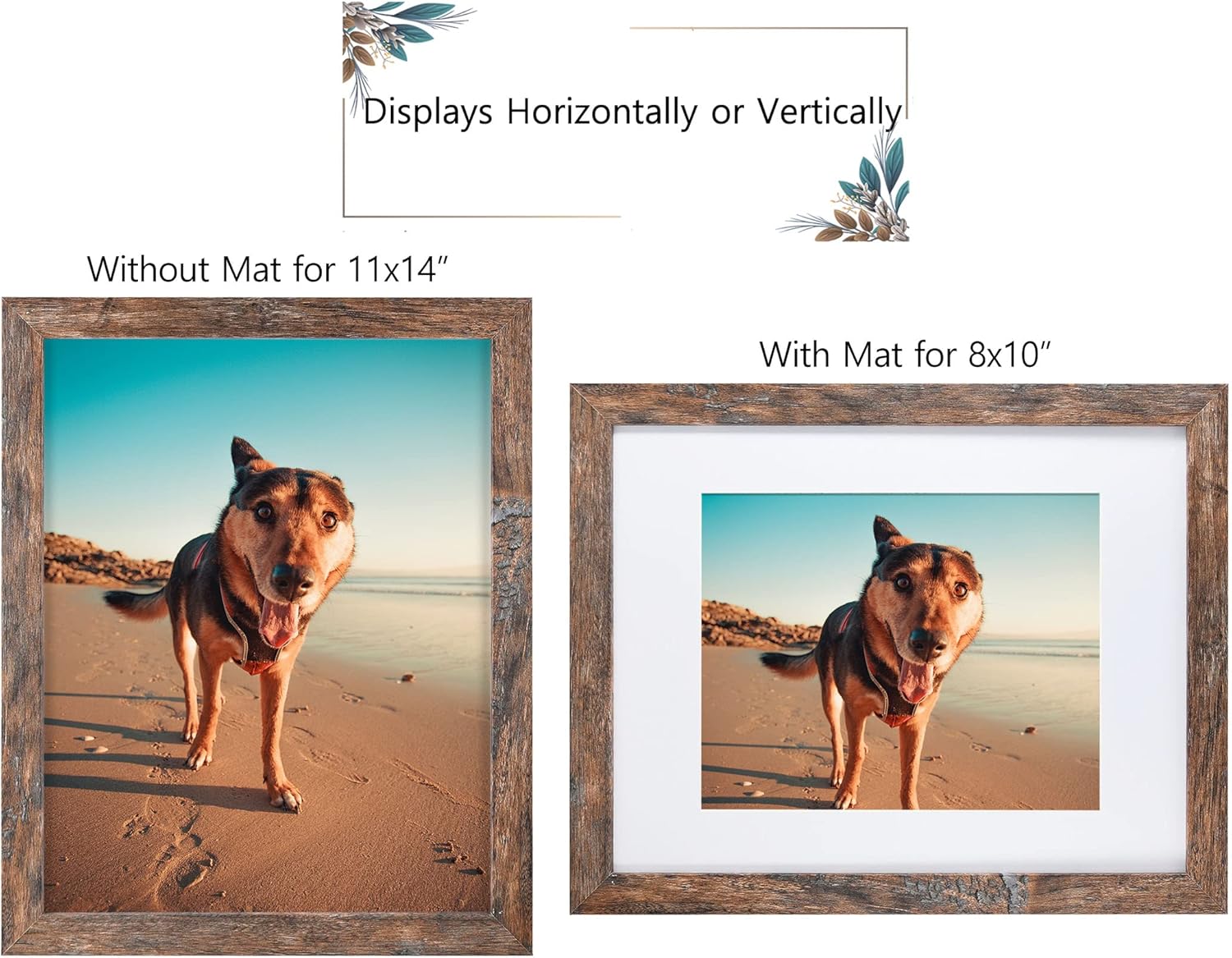 Califortree Rustic Brown 11x14 Picture Frame - Display Photos 8x10 with Mat or 11x14 Without Mat - Real Glass Inside - Set of 2 - Image 3