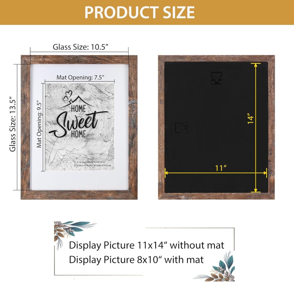Califortree Rustic Brown 11x14 Picture Frame - Display Photos 8x10 with Mat or 11x14 Without Mat - Real Glass Inside - Set of 2 - Image 5