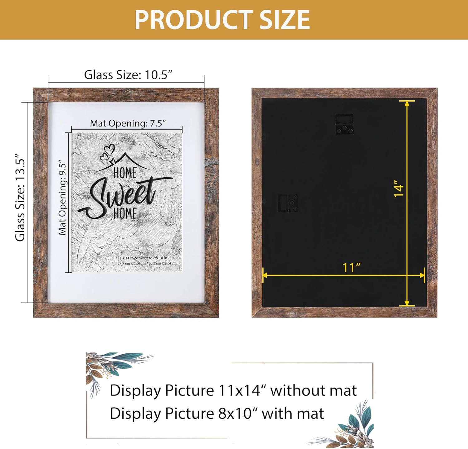 Califortree Rustic Brown 11x14 Picture Frame - Display Photos 8x10 with Mat or 11x14 Without Mat - Real Glass Inside - Set of 2 - Image 5