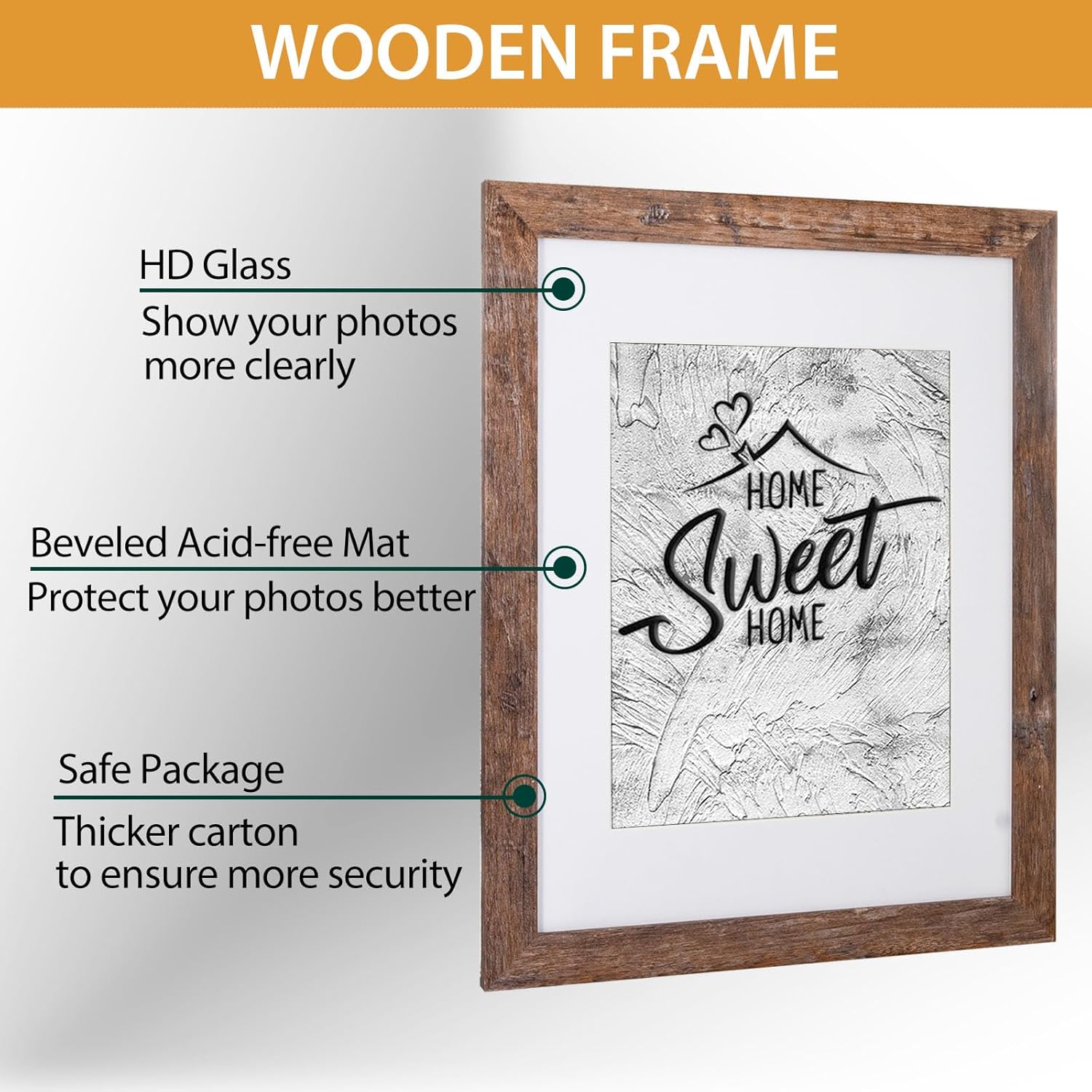 Califortree Rustic Brown 11x14 Picture Frame - Display Photos 8x10 with Mat or 11x14 Without Mat - Real Glass Inside - Set of 2 - Image 7