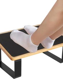 Foot Rest for Under Desk at Work, New Upgrade Wooden with Metal Ergonomic Foot Stools with Non-Slip Rubber Stepping Surface, Office Footstools Under Desk Pressure Relief, Matte Black Thicken Footrest