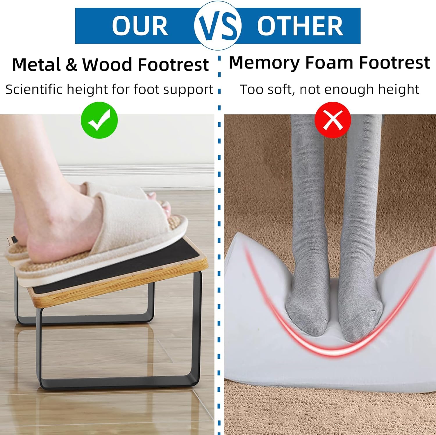 Foot Rest for Under Desk at Work, New Upgrade Wooden with Metal Ergonomic Foot Stools with Non-Slip Rubber Stepping Surface, Office Footstools Under Desk Pressure Relief, Matte Black Thicken Footrest - Image 3