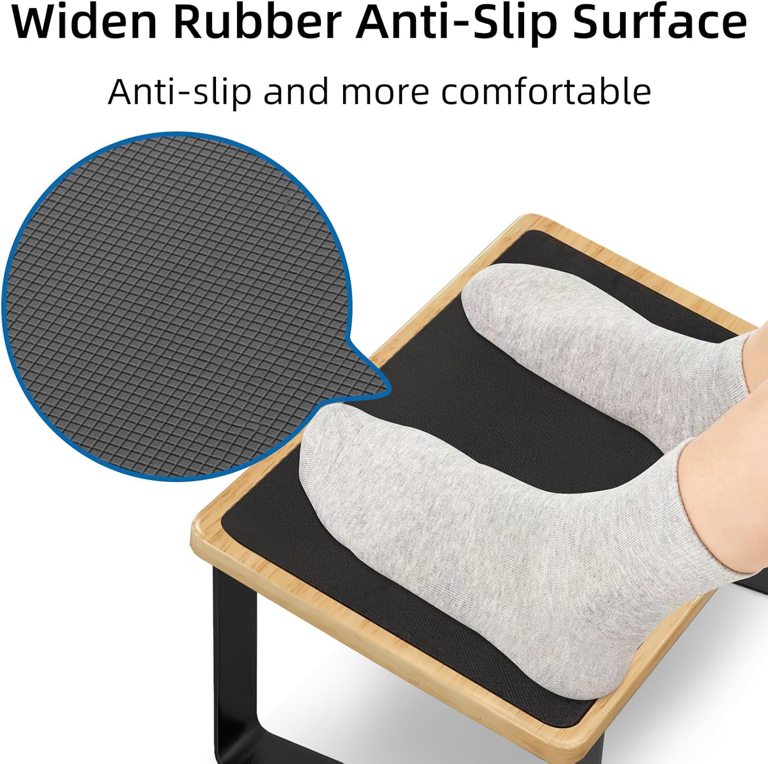 Foot Rest for Under Desk at Work, New Upgrade Wooden with Metal Ergonomic Foot Stools with Non-Slip Rubber Stepping Surface, Office Footstools Under Desk Pressure Relief, Matte Black Thicken Footrest - Image 4