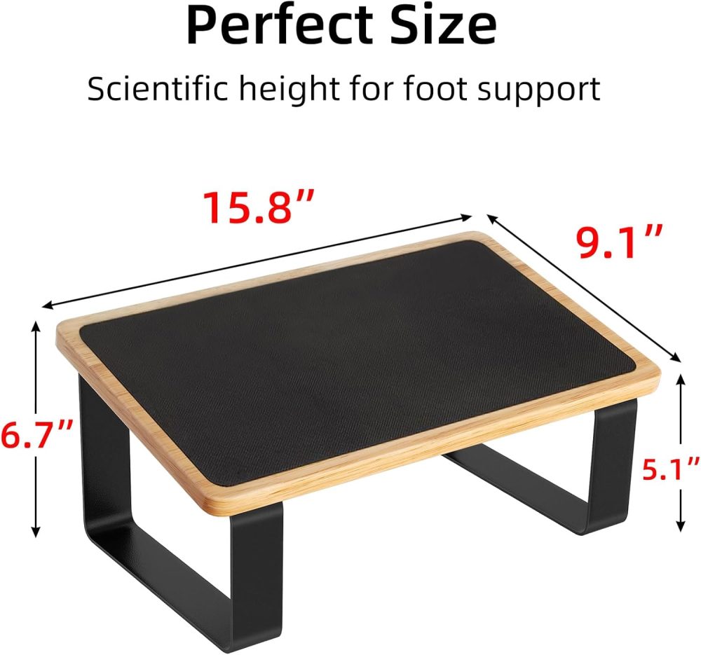 Foot Rest for Under Desk at Work, New Upgrade Wooden with Metal Ergonomic Foot Stools with Non-Slip Rubber Stepping Surface, Office Footstools Under Desk Pressure Relief, Matte Black Thicken Footrest - Image 5