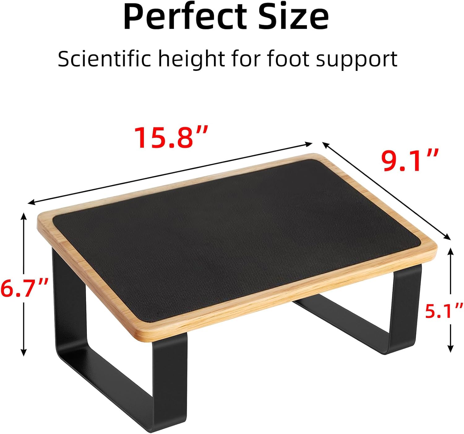 Foot Rest for Under Desk at Work, New Upgrade Wooden with Metal Ergonomic Foot Stools with Non-Slip Rubber Stepping Surface, Office Footstools Under Desk Pressure Relief, Matte Black Thicken Footrest - Image 5
