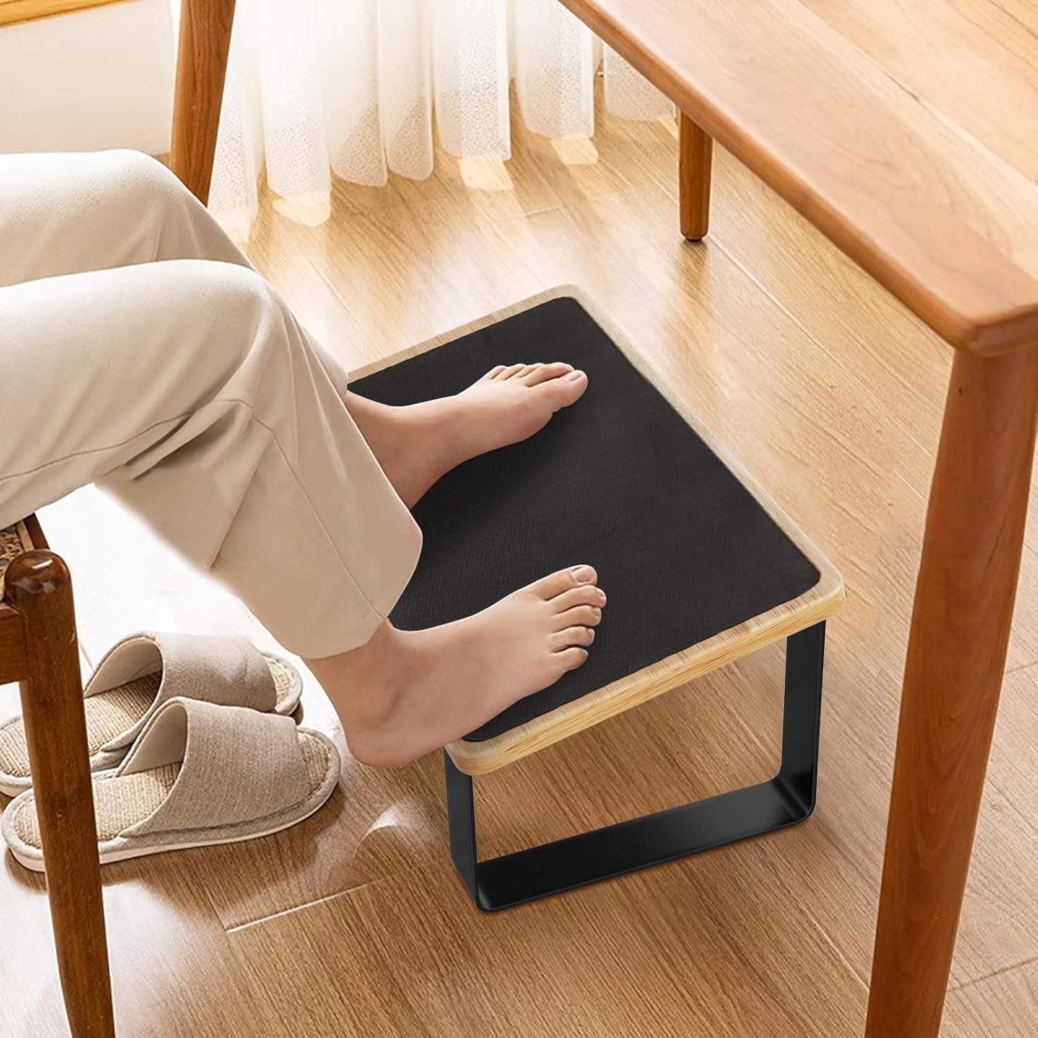 Foot Rest for Under Desk at Work, New Upgrade Wooden with Metal Ergonomic Foot Stools with Non-Slip Rubber Stepping Surface, Office Footstools Under Desk Pressure Relief, Matte Black Thicken Footrest - Image 6