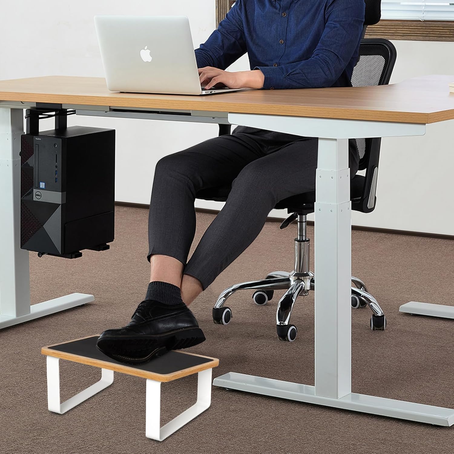 Foot Rest for Under Desk at Work, New Upgrade Wooden with Metal Ergonomic Foot Stools with Non-Slip Rubber Stepping Surface, Office Footstools Under Desk Pressure Relief, Matte Black Thicken Footrest - Image 7