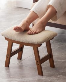 Foot Stool,Ottoman and Footstool,Small Sofa Foot Rest,Bamboo Foot Stool Under Desk,Extra Seating for Living Room, Bedroom and Kitchen (Brown Stool Legs - Beige Surface)