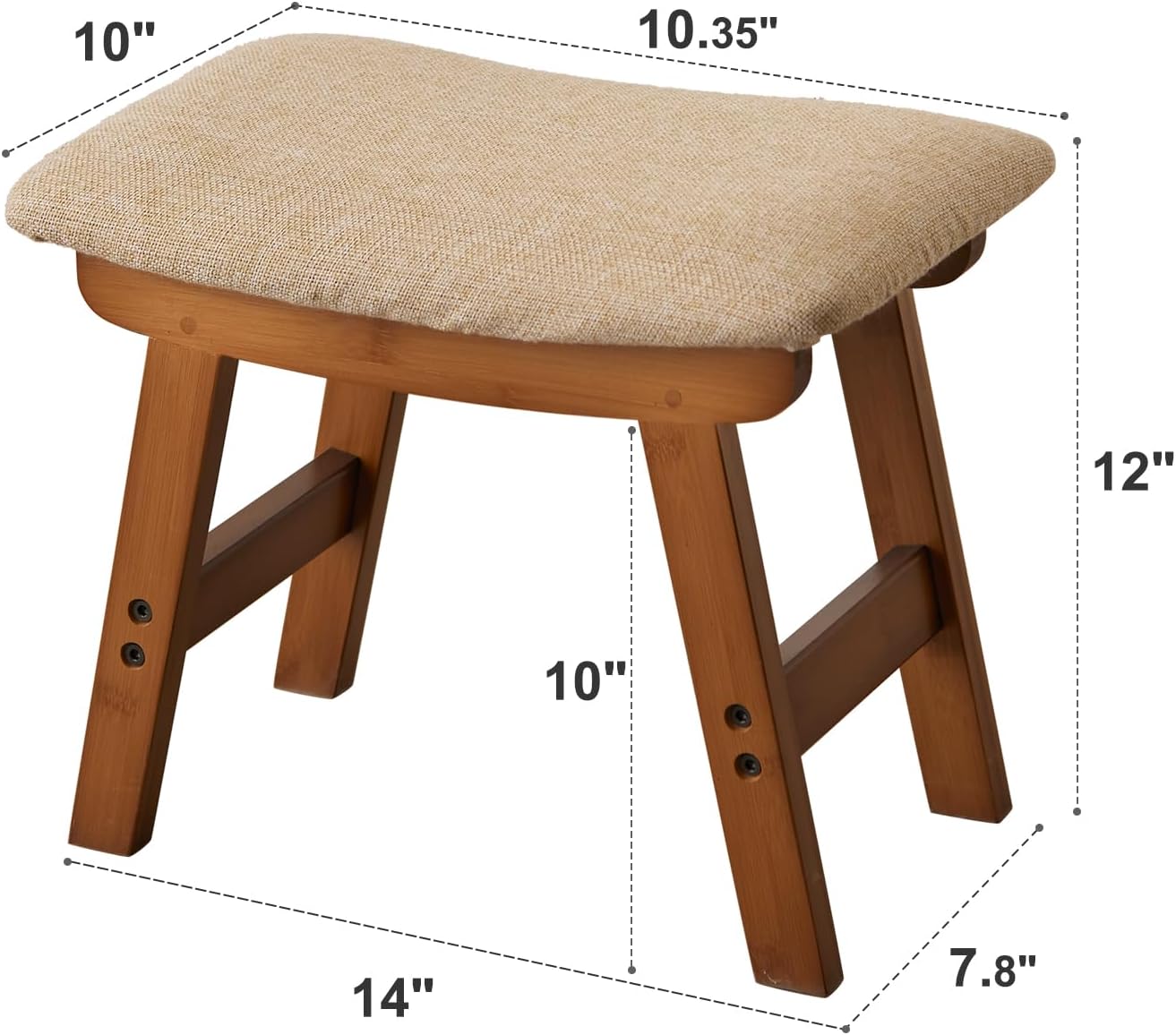Foot Stool,Ottoman and Footstool,Small Sofa Foot Rest,Bamboo Foot Stool Under Desk,Extra Seating for Living Room, Bedroom and Kitchen (Brown Stool Legs - Beige Surface) - Image 2