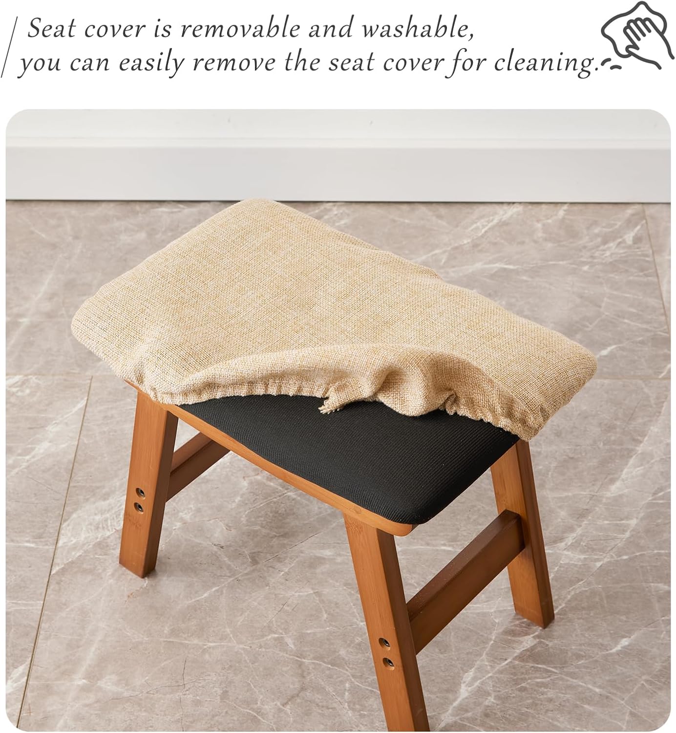 Foot Stool,Ottoman and Footstool,Small Sofa Foot Rest,Bamboo Foot Stool Under Desk,Extra Seating for Living Room, Bedroom and Kitchen (Brown Stool Legs - Beige Surface) - Image 5