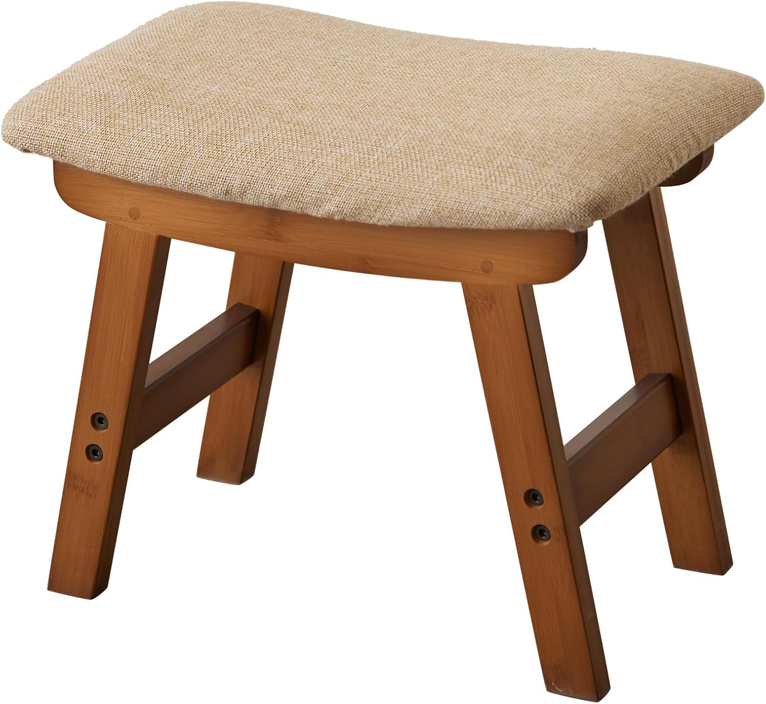 Foot Stool,Ottoman and Footstool,Small Sofa Foot Rest,Bamboo Foot Stool Under Desk,Extra Seating for Living Room, Bedroom and Kitchen (Brown Stool Legs - Beige Surface) - Image 7