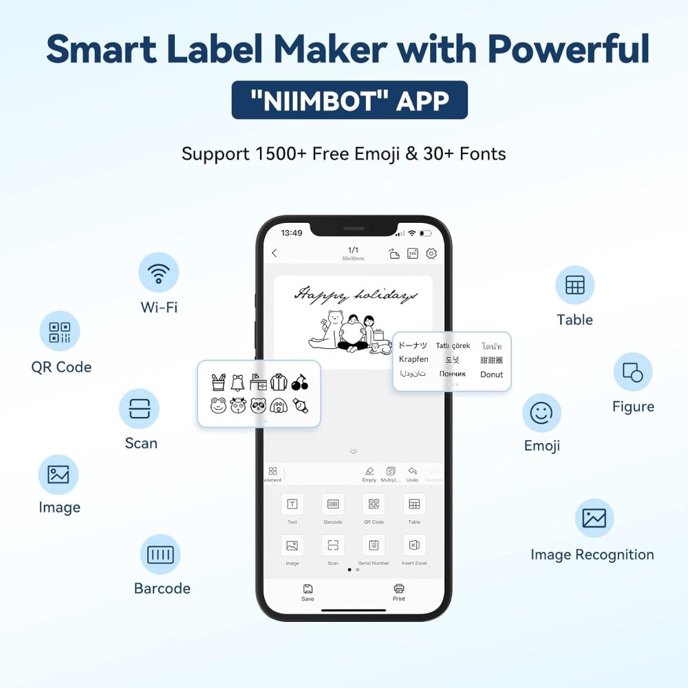 NIIMBOT B1 Label Maker Machine with Tape, Thermal Label Printer Easy to Use for Office, Home, Business, 2 Inch Label Maker with 2'' x1.18'' Labels-230pcs/Roll - Image 6