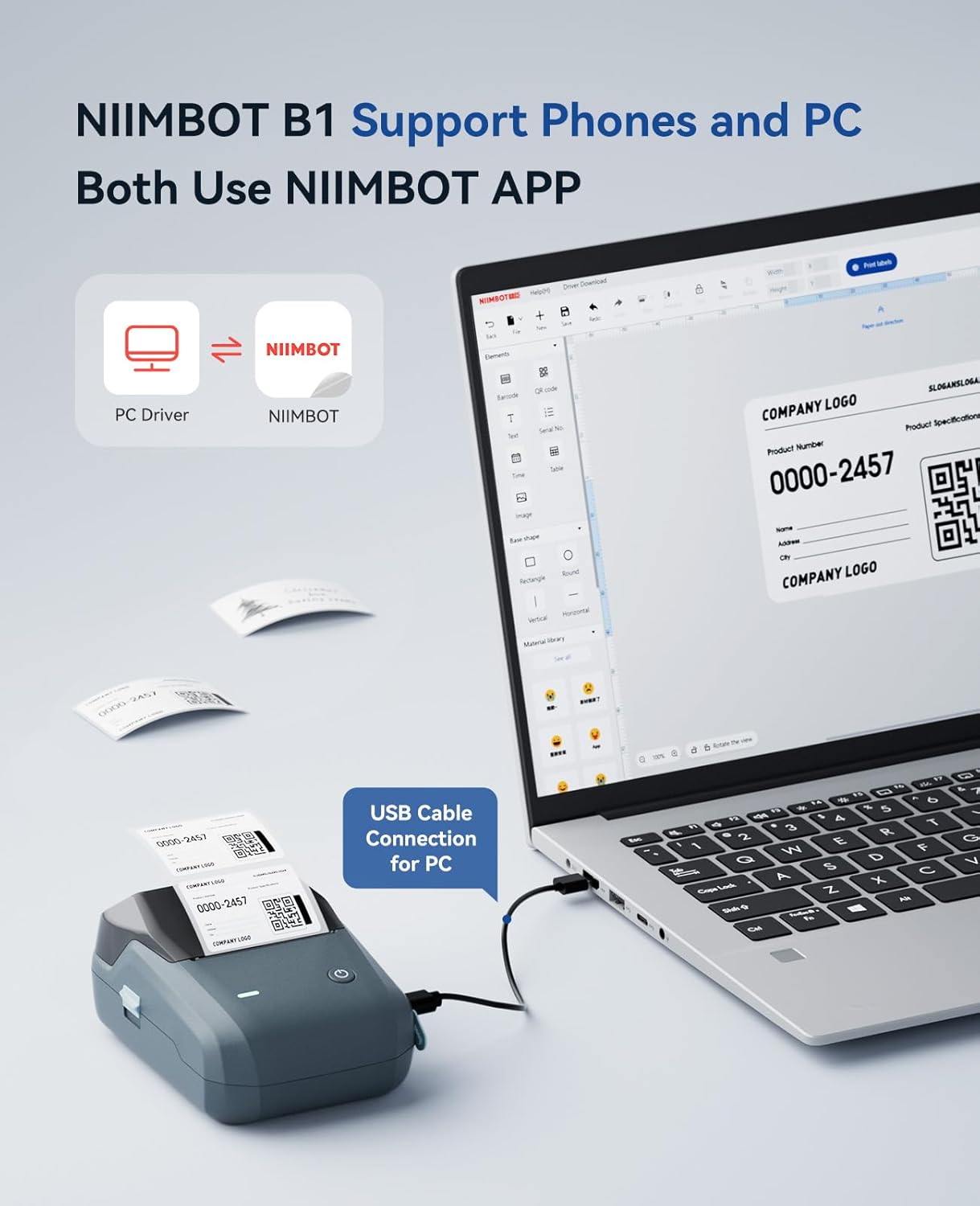 NIIMBOT B1 Label Maker Machine with Tape, Thermal Label Printer Easy to Use for Office, Home, Business, 2 Inch Label Maker with 2'' x1.18'' Labels-230pcs/Roll - Image 8