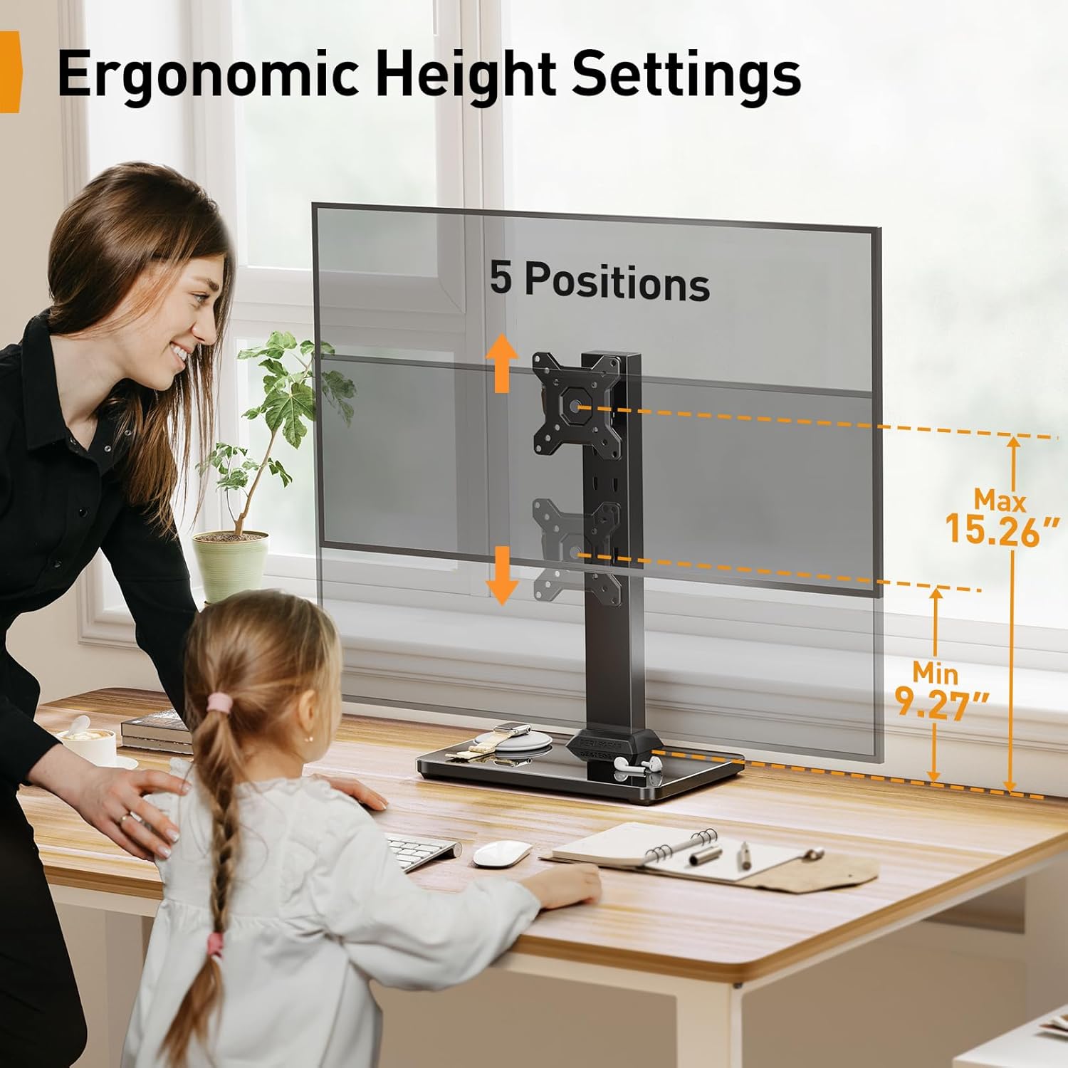 Perlegear Monitor Stand, Freestanding Monitor Mount for 13-34 inch Screens with 360 Degree Rotation, 5 Height Settings, Adjustable Monitor Desk Riser with Swivel and Tilt, Max VESA 100x100mm, PGTVS29 - Image 3
