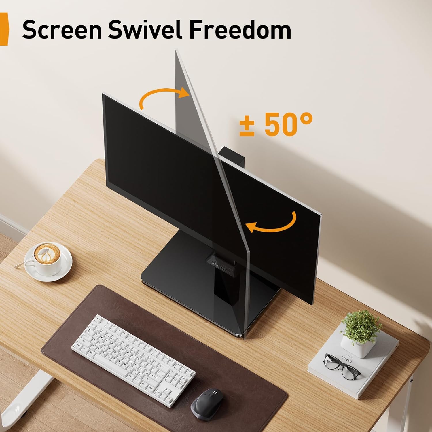 Perlegear Monitor Stand, Freestanding Monitor Mount for 13-34 inch Screens with 360 Degree Rotation, 5 Height Settings, Adjustable Monitor Desk Riser with Swivel and Tilt, Max VESA 100x100mm, PGTVS29 - Image 5