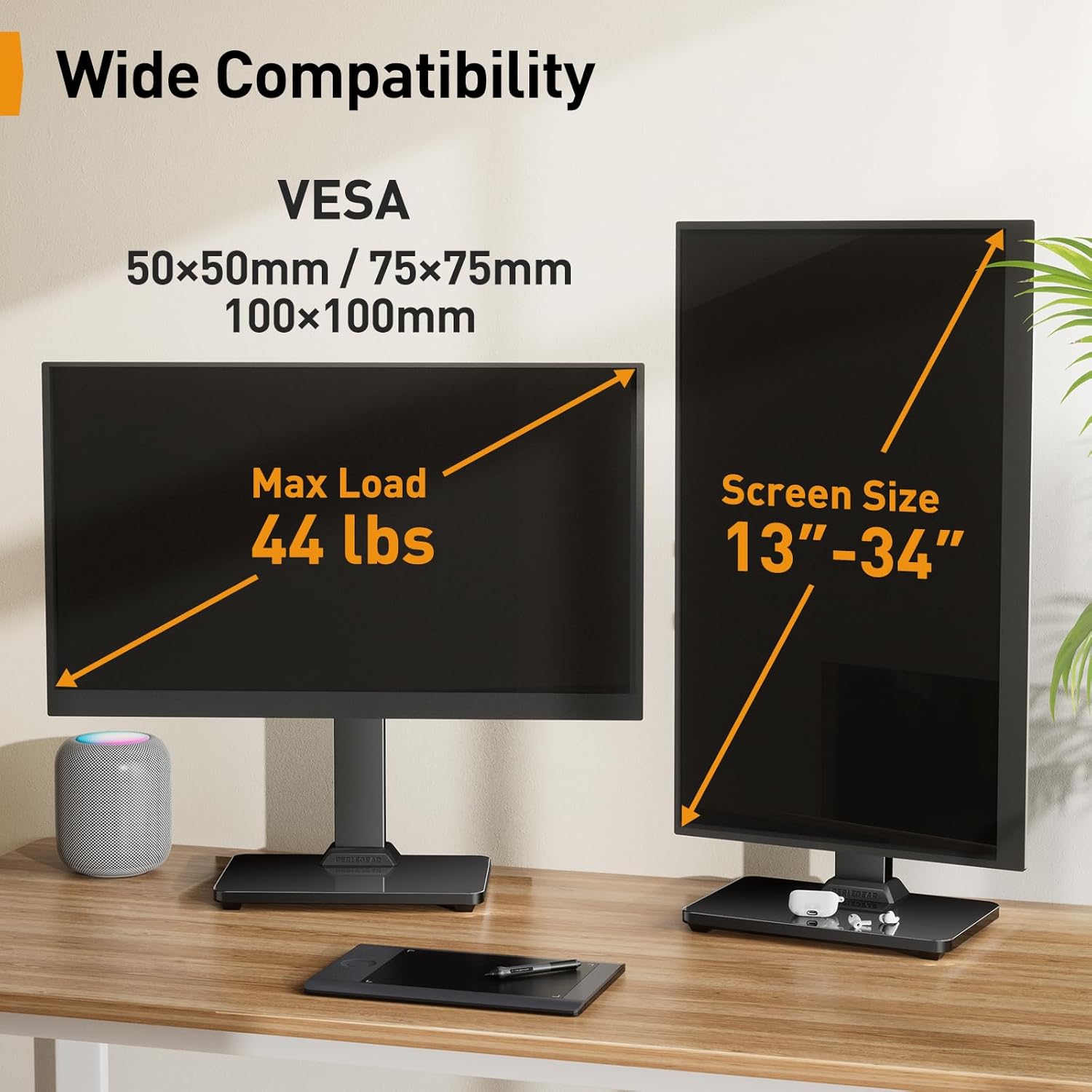Perlegear Monitor Stand, Freestanding Monitor Mount for 13-34 inch Screens with 360 Degree Rotation, 5 Height Settings, Adjustable Monitor Desk Riser with Swivel and Tilt, Max VESA 100x100mm, PGTVS29 - Image 6