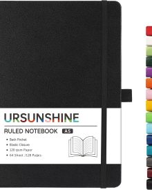 Ruled Notebook/Journal - Classic Lined Journal/Notebook, 5.3" x 8.26", Hardcover with Thick Paper, Banded + Pen Holder +Inner Pocket - Black