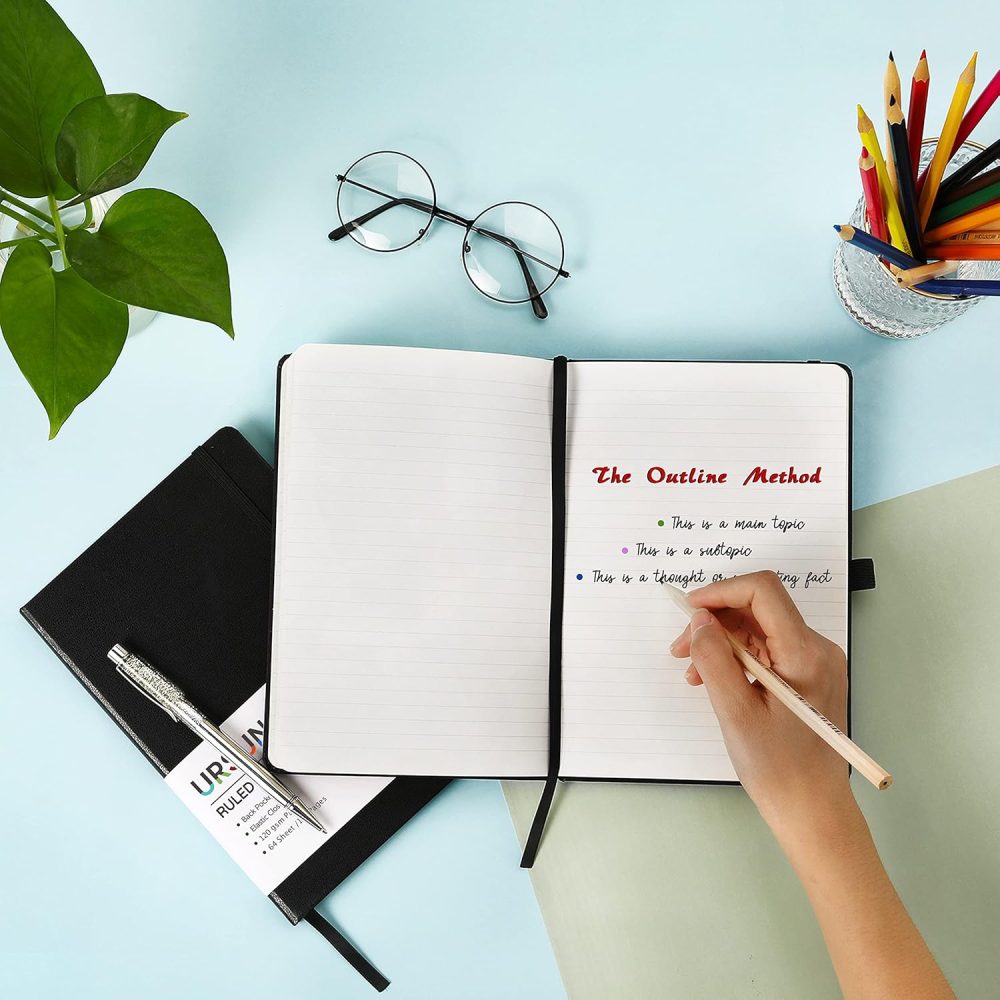 Ruled Notebook/Journal - Classic Lined Journal/Notebook, 5.3" x 8.26", Hardcover with Thick Paper, Banded + Pen Holder +Inner Pocket - Black - Image 2