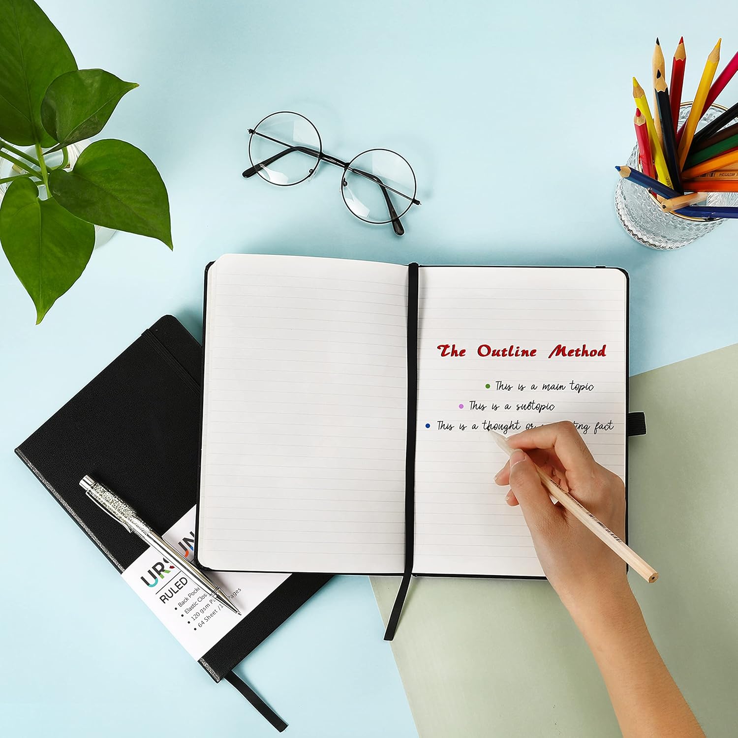 Ruled Notebook/Journal - Classic Lined Journal/Notebook, 5.3" x 8.26", Hardcover with Thick Paper, Banded + Pen Holder +Inner Pocket - Black - Image 2