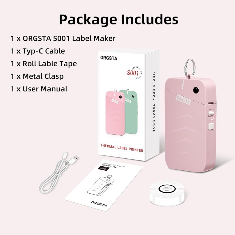 S001 Label Maker Machine with Tape, Portable Bluetooth Label Maker for Home and Office Organization, Thermal Label Printer Mini Label Maker with Multiple Templates, Pink - Image 9