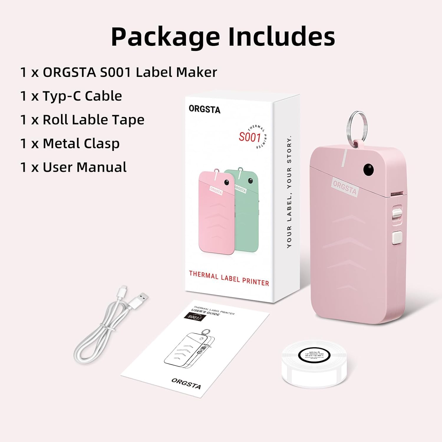 S001 Label Maker Machine with Tape, Portable Bluetooth Label Maker for Home and Office Organization, Thermal Label Printer Mini Label Maker with Multiple Templates, Pink - Image 9