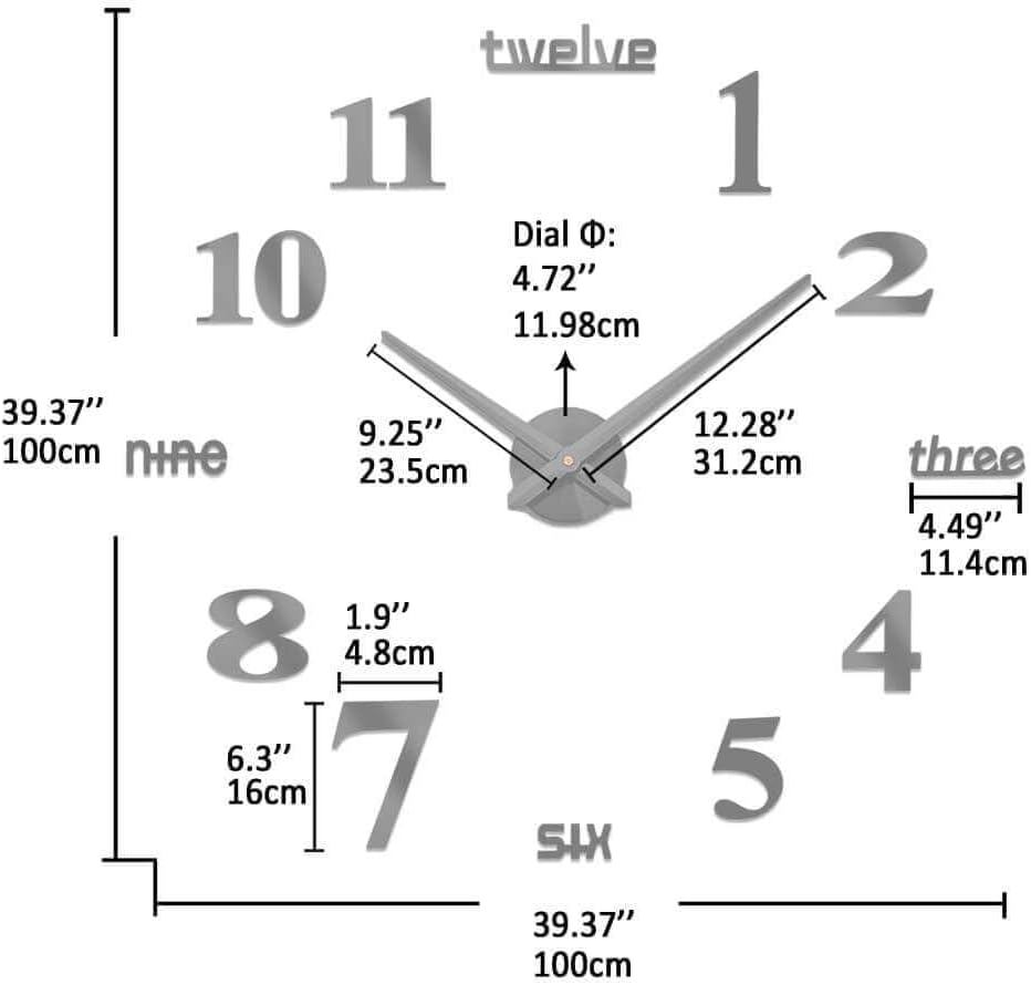 VANGOLD Large DIY Wall Clock Modern 3D Wall Clock with Mirror Numbers Stickers for Living Room Office Decorations Gift - Image 4