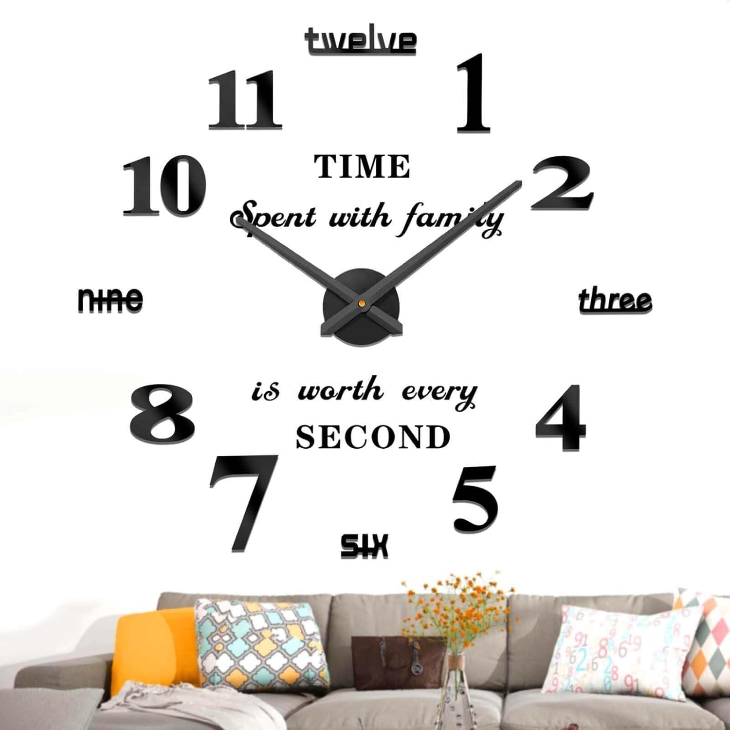 VANGOLD Large DIY Wall Clock Modern 3D Wall Clock with Mirror Numbers Stickers for Living Room Office Decorations Gift - Image 8