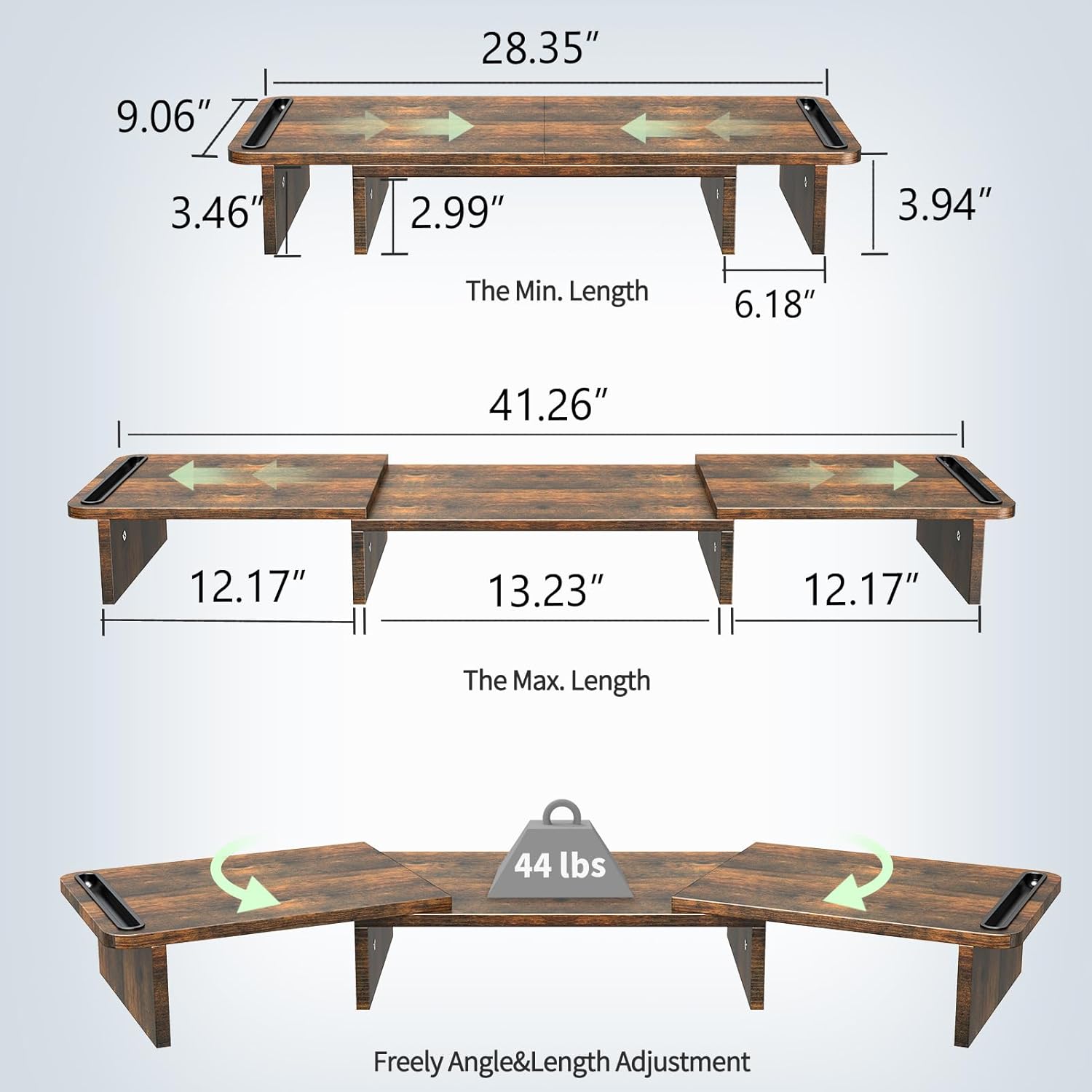 Zimilar Dual Monitor Stand Riser, Monitor Stand with Adjustable Length and Angle, Wood Monitor stand for desk, Monitor Riser for 2 monitors with Storage Space(Rust Brown Large) - Image 2